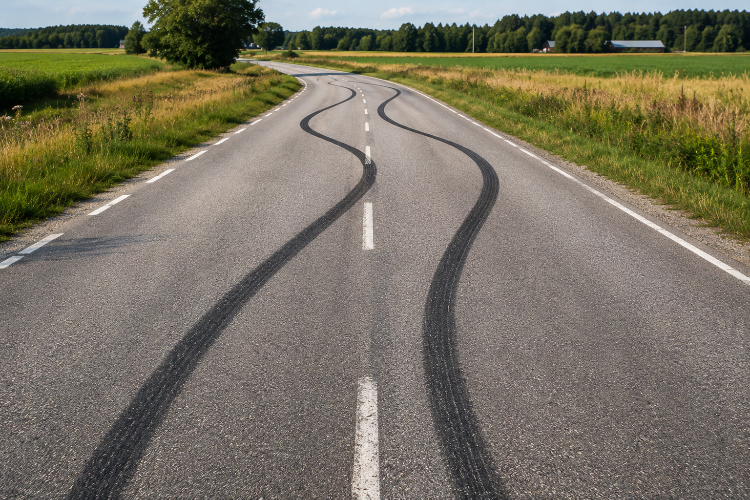 tire marks car tire marks from stopping at highway speeds